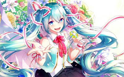 Hatsune Miku, concert, flowers, manga, Vocaloid