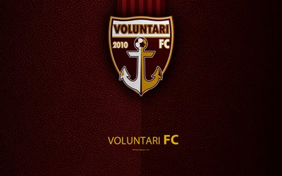 Voluntari FC, le logo en cuir &#224; la texture, 4k, roumain, club de football, la Liga I, Premier League, Voluntari, la Roumanie, le football