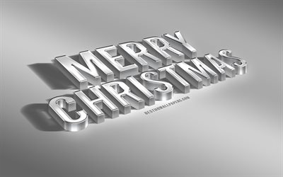 Merry Christmas, stylish 3d letters, creative Christmas design, art, 3d metal letters, white background, Christmas, New Year