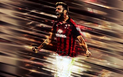 Patrick Cutrone, 4k, kreativ konst, blad stil, AC Milan, Italienska fotbollsspelare, Serie A, Italien, vinr&#246;d bakgrund, linjer konst, fotboll