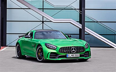 2020, Mercedes-AMG GT R, green supercar, front view, green coupe, facelift, new green GT R, German sports cars, Mercedes