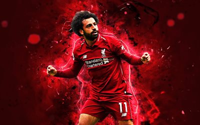 Mohamed Salah, LFC, striker, egyptian footballers, Liverpool FC, goal, fan art, Salah, Premier League, abstract art, Mo Salah, soccer, neon lights