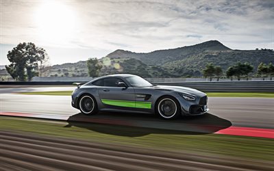 2020, Mercedes-AMG GT R Pro, 4k, race car, supercar, race track, side view, German sports cars, Mercedes