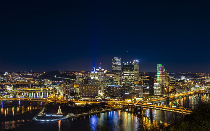 Pittsburgh, Amerikansk stad, stadens ljus, skyline, USA, Pennsylvania