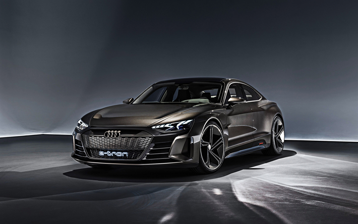 Audi E-Tron GT Konsepti, 2019, 4k, &#246;nden g&#246;r&#252;n&#252;m, dış, spor elektrikli araba, sedan, yeni E-Tron GT, Alman elektrikli arabalar, Audi