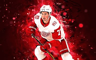 Dylan Larkin, jugadores de hockey, los Red Wings de Detroit, NHL, hockey estrellas, Larkin, hockey, las luces de ne&#243;n