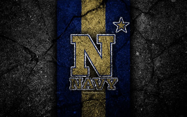 Navy Midshipmen, 4k, american football team, NCAA, blue brown stone, USA, asphalt texture, american football, Navy Midshipmen logo