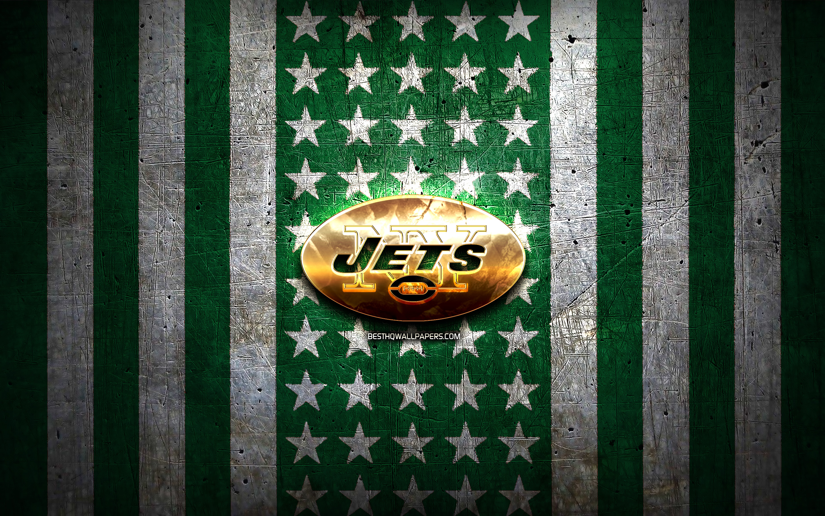Download wallpapers New York Jets flag NFL green white metal background  american football team New York Jets logo USA american football golden  logo New York Jets NY Jets for desktop with resolution