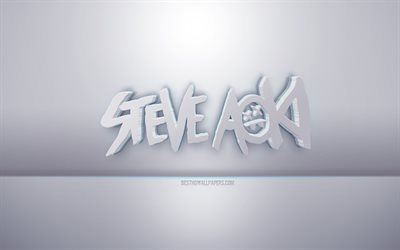 Logotipo 3D branco de Steve Aoki, fundo cinza, logotipo de Steve Aoki, arte criativa em 3D, Steve Aoki, emblema em 3D