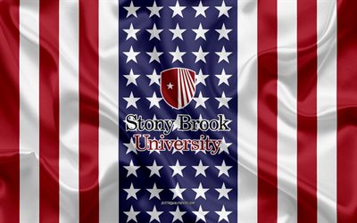 Embl&#232;me de l&#39;Universit&#233; de Stony Brook, drapeau am&#233;ricain, logo de l&#39;Universit&#233; de Stony Brook, Stony Brook, New York, USA, Universit&#233; de Stony Brook