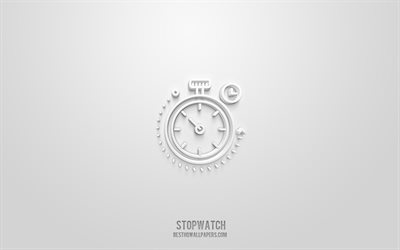 Stopwatch 3d icon, white background, 3d symbols, Stopwatch, Clock icons, 3d icons, Stopwatch sign, Time 3d icons