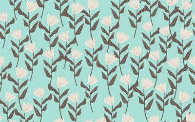 floral retro texture, blue background with flowers, retro blue texture, retro flowers background, flowers texture