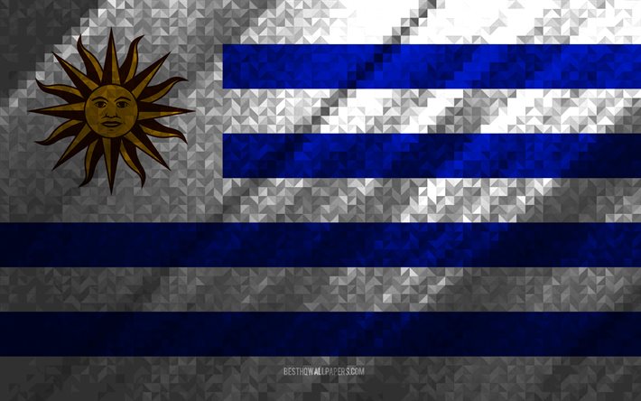 Drapeau de l&#39;Uruguay, abstraction multicolore, drapeau de la mosa&#239;que de l&#39;Uruguay, Uruguay, art de la mosa&#239;que, drapeau de l&#39;Uruguay