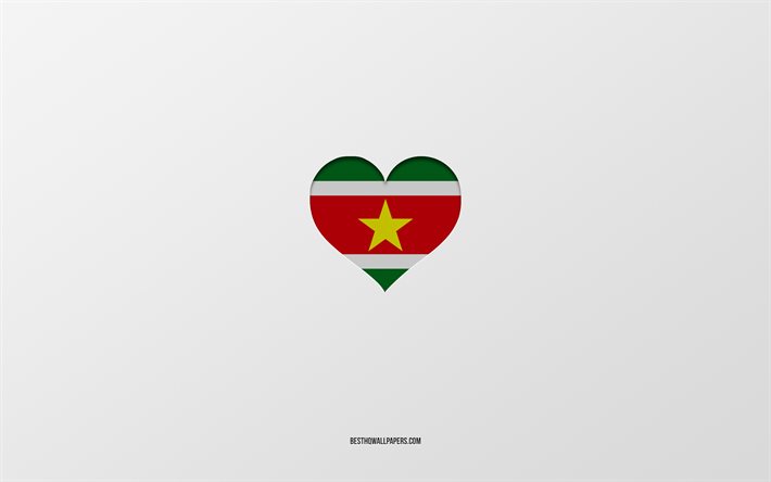I Love Suriname, South America countries, Suriname, gray background, Suriname flag heart, favorite country, Love Suriname