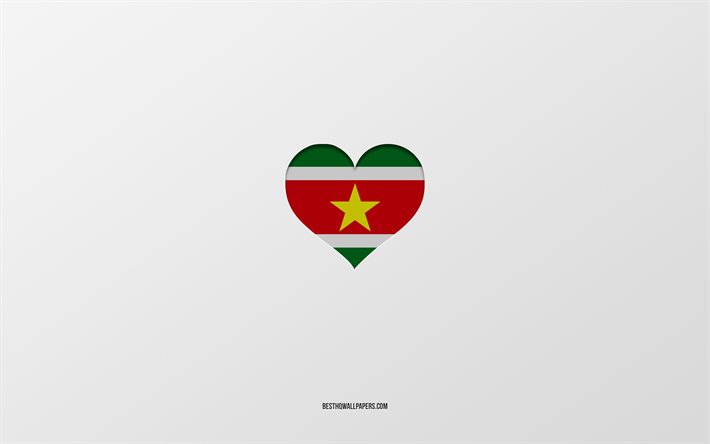 ich liebe suriname, s&#252;damerika l&#228;nder, suriname, grauer hintergrund, suriname flagge herz, lieblingsland, liebe suriname