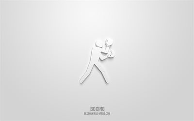 Boxing 3d icon, white background, 3d symbols, Boxing, Sport icons, 3d icons, Boxing sign, Sport 3d icons