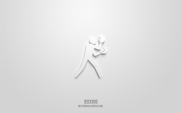 Icono de boxeo 3d, fondo blanco, s&#237;mbolos 3d, boxeo, iconos deportivos, iconos 3d, signo de boxeo, iconos deportivos 3d