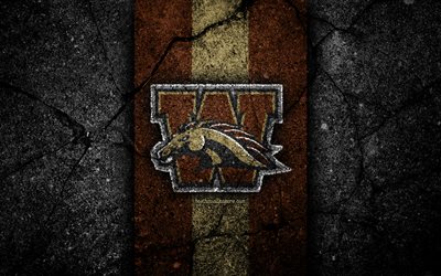 Western Michigan Broncos, 4k, american football team, NCAA, brown stone, USA, asphalt texture, american football, Western Michigan Broncos logo