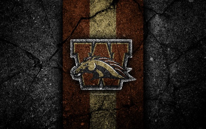 Western Michigan Broncos, 4k, time de futebol americano, NCAA, brown stone, EUA, textura de asfalto, futebol americano, logotipo do Western Michigan Broncos
