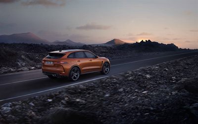 2021年, ジャガーFペースSVR, 背面, 外側, 高級SUV, 新しいオレンジ色のFペース, イギリス車, ジャガー