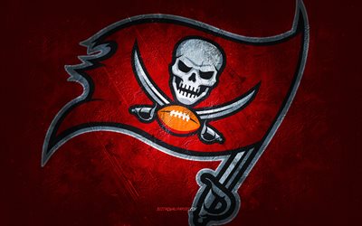 Tampa Bay Buccaneers, amerikkalainen jalkapallojoukkue, punainen kivitausta, Tampa Bay Buccaneers -logo, grunge-taide, NFL, amerikkalainen jalkapallo, USA, Tampa Bay Buccaneers -tunnus