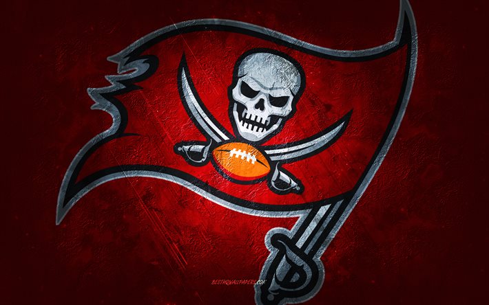 Tampa Bay Buccaneers, American football team, red stone background, Tampa Bay Buccaneers logo, grunge art, NFL, American football, USA, Tampa Bay Buccaneers emblem