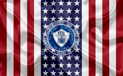emblem der state university of new york, amerikanische flagge, logo der state university of new york, new york, usa, state university of new york