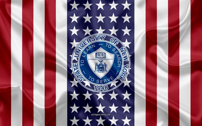 New Yorkin osavaltion yliopiston tunnus, Yhdysvaltain lippu, New Yorkin osavaltion yliopiston logo, New York, USA, New Yorkin osavaltion yliopisto