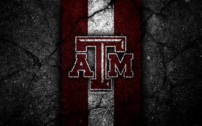 Texas AM Aggies, 4k, american football team, NCAA, purple white stone, USA, asphalt texture, american football, Texas AM Aggies logo