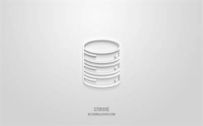 Storage 3d icon, white background, 3d symbols, Storage, Technology icons, 3d icons, Stock sign, Technology 3d icons