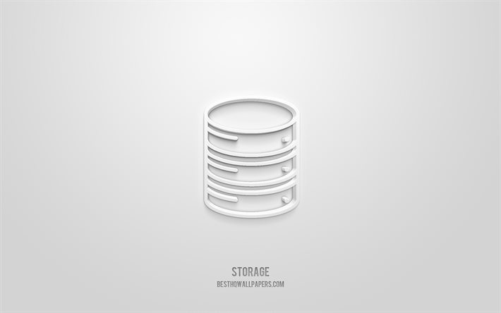 Icona di archiviazione 3d, sfondo bianco, simboli 3d, archiviazione, icone di tecnologia, icone 3d, segno di borsa, icone di tecnologia 3d