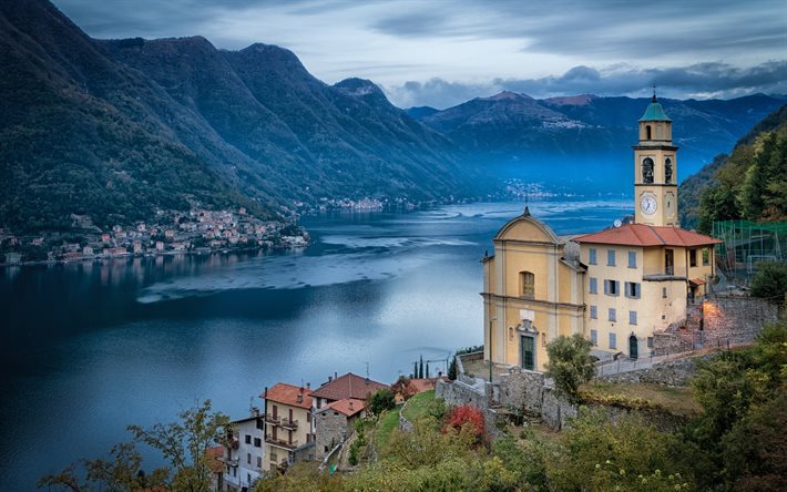 Como, 4K, citt&#224; italiane, montagne, lago, Italia, Europa, bellissima natura