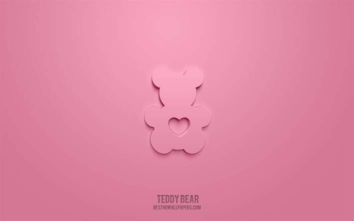 teddyb&#228;r 3d symbol, rosa hintergrund, 3d symbole, teddyb&#228;r, liebesikonen, teddyb&#228;r zeichen, liebe 3d symbole