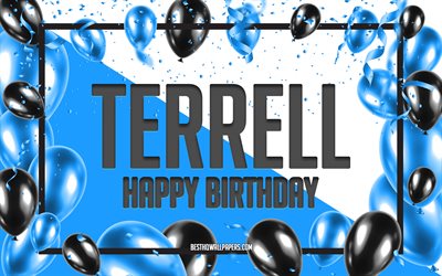 Happy Birthday Terrell, Birthday Balloons Background, Terrell, wallpapers with names, Terrell Happy Birthday, Blue Balloons Birthday Background, Terrell Birthday