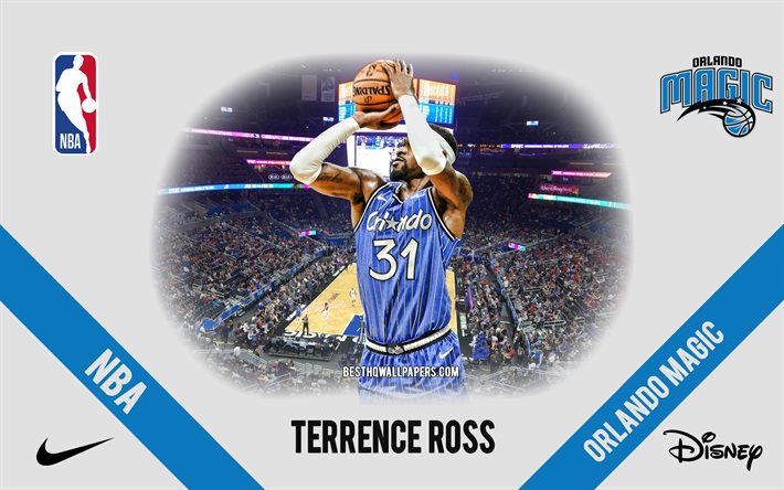 Terrence Ross, Orlando Magic, joueur de basket am&#233;ricain, NBA, portrait, USA, basket-ball, Amway Center, logo Orlando Magic