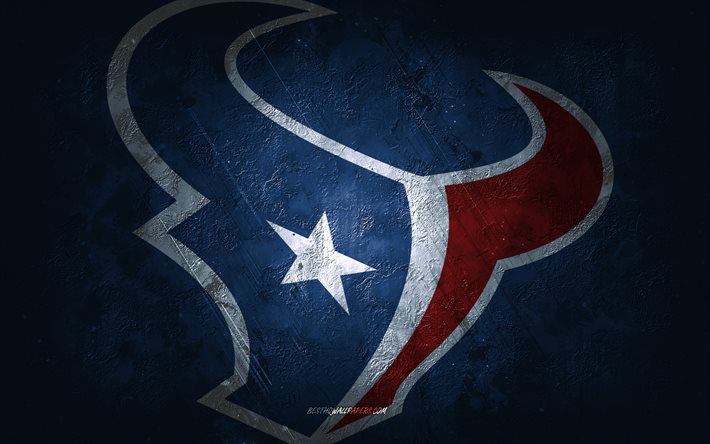 Houston Texans, amerikkalainen jalkapallojoukkue, sininen kivi tausta, Houston Texans-logo, grunge-taide, NFL, amerikkalainen jalkapallo, USA, Houston Texans -tunnus