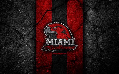 Miami RedHawks, 4k, american football team, NCAA, red black stone, USA, asphalt texture, american football, Miami RedHawks logo