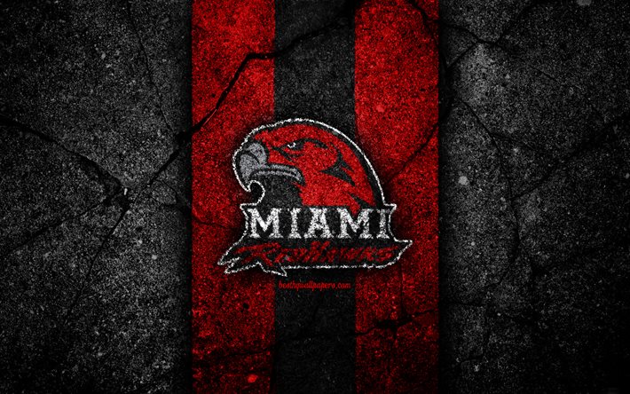 Miami RedHawks, 4k, amerikkalainen jalkapallo joukkue, NCAA, punainen musta kivi, USA, asfaltti rakenne, amerikkalainen jalkapallo, Miami RedHawks logo