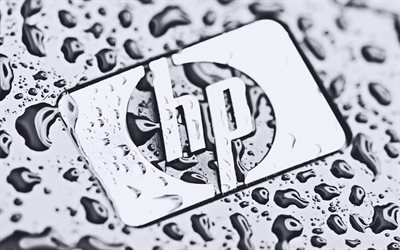 Logo en métal HP, gouttes d'eau, Hewlett-Packard, créatif, logo HP, art 3D, logo Hewlett-Packard, logo HP 3D