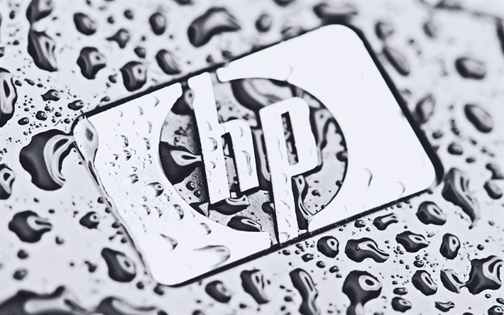 Logo in metallo HP, gocce d&#39;acqua, Hewlett-Packard, creativo, logo HP, arte 3D, HP, logo Hewlett-Packard, logo HP 3D