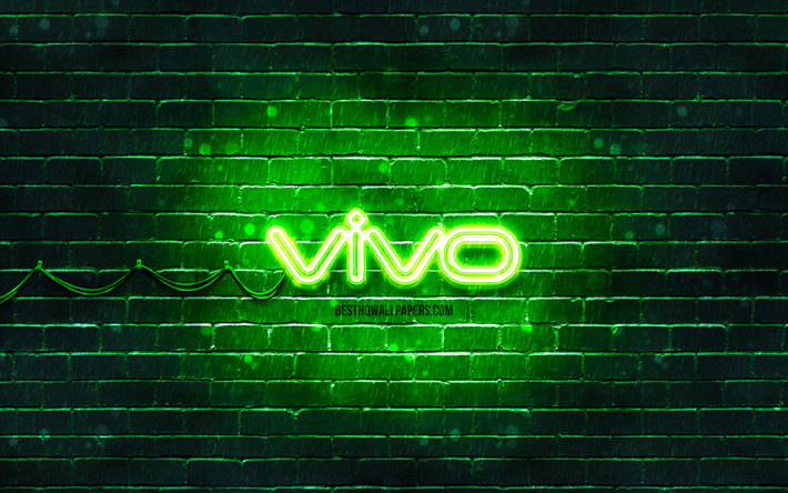 Vivo yeşil logo, 4k, yeşil brickwall, Vivo logo, markalar, Vivo neon logo, Vivo