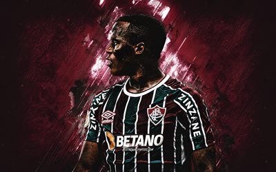 Jhon Arias, Fluminense, Colombian footballer, portrait, burgundy stone background, Serie A, soccer, Brazil