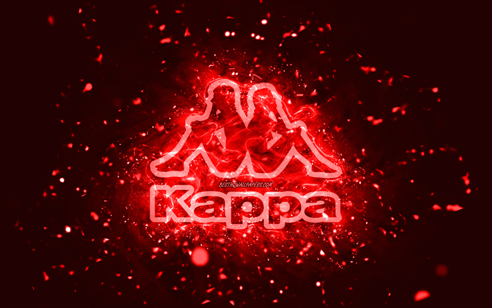 Logo Kappa rosso, 4k, luci al neon rosse, creativo, sfondo astratto rosso, logo Kappa, marchi, Kappa