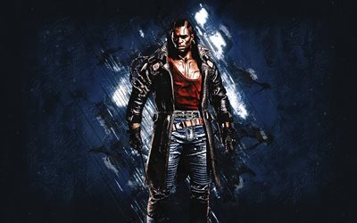 Placide, Cyberpunk 2077, blue stone background, Cyberpunk 2077 Characters, Placide Cyberpunk, Placide character