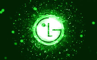 LG green logo, 4k, green neon lights, creative, green abstract background, LG logo, brands, LG