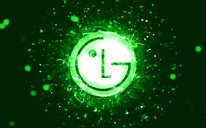 LG logo verde, 4k, luci al neon verdi, creativo, sfondo astratto verde, logo LG, marchi, LG