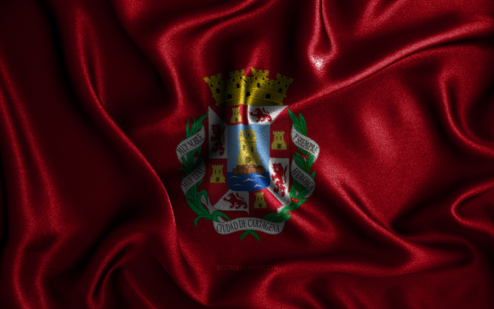 Bandiera di Cartagena, 4k, bandiere ondulate di seta, citt&#224; spagnole, Giorno di Cartagena, bandiere in tessuto, 3D arte, Cartagena, citt&#224; della Spagna, Cartagena 3D bandiera