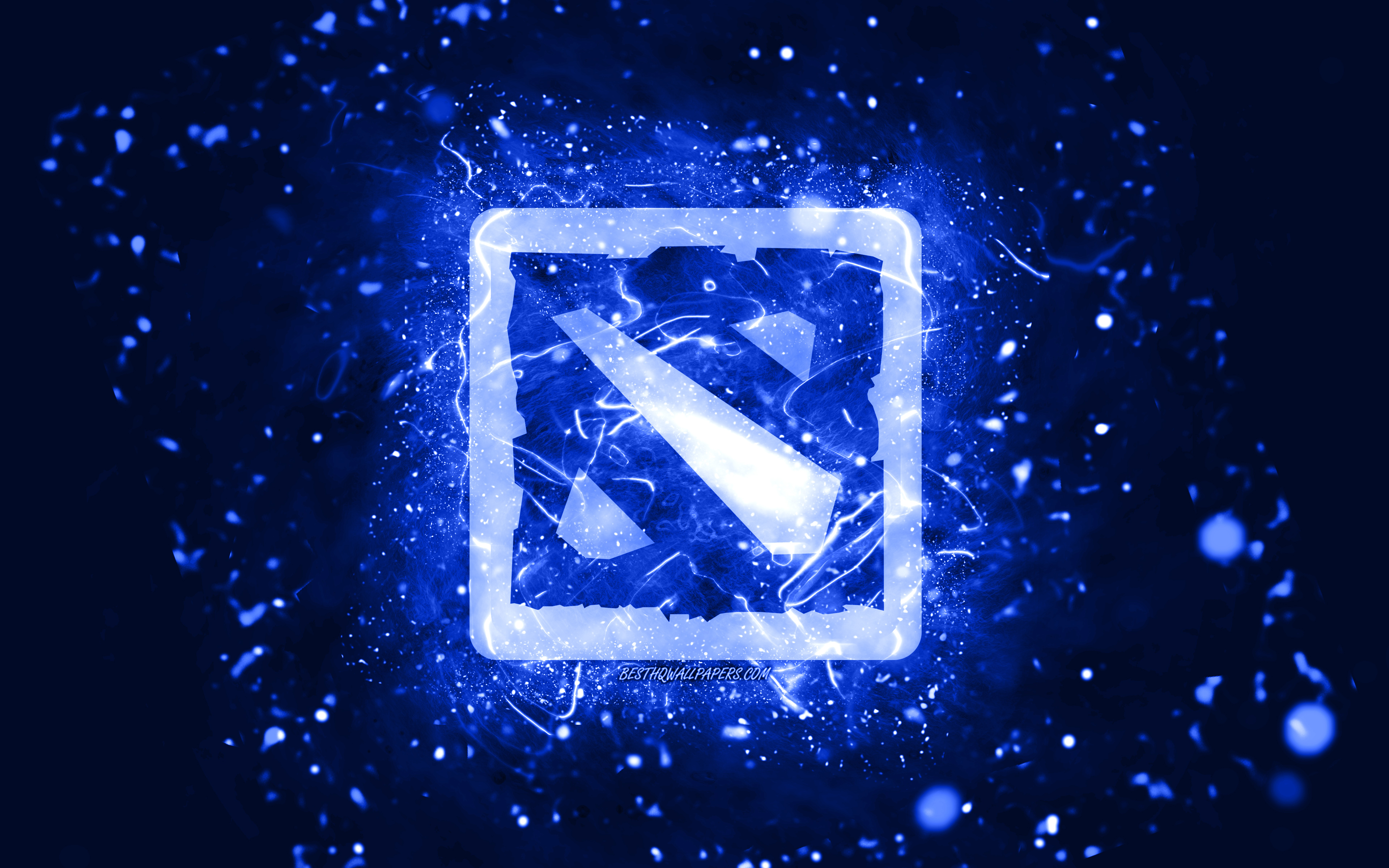 Download wallpapers Dota 2 dark blue logo, 4k, dark blue neon lights,  creative, dark blue abstract background, Dota 2 logo, online games, Dota 2  for desktop with resolution 3840x2400. High Quality HD pictures wallpapers