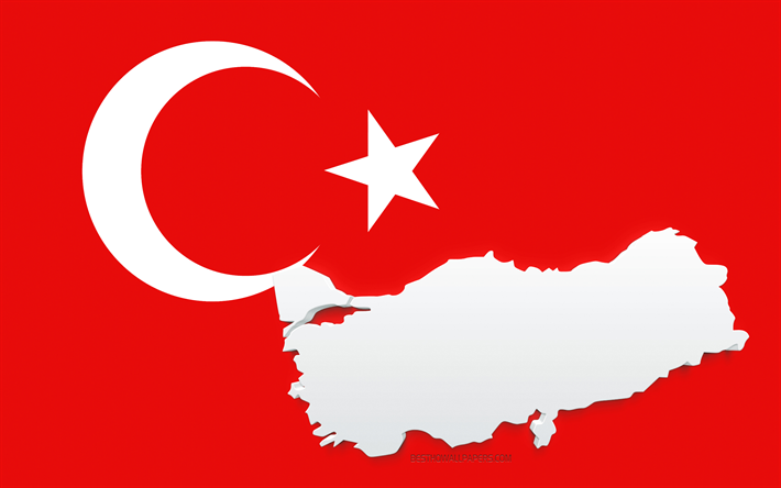Turkey map silhouette, Flag of Turkey, silhouette on the flag, Turkey, 3d Turkey map silhouette, Turkey flag, Turkey 3d map