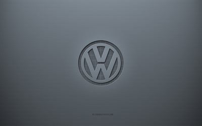 Logo Volkswagen, arrière-plan créatif gris, emblème Volkswagen, texture du papier gris, Volkswagen, fond gris, logo 3d Volkswagen